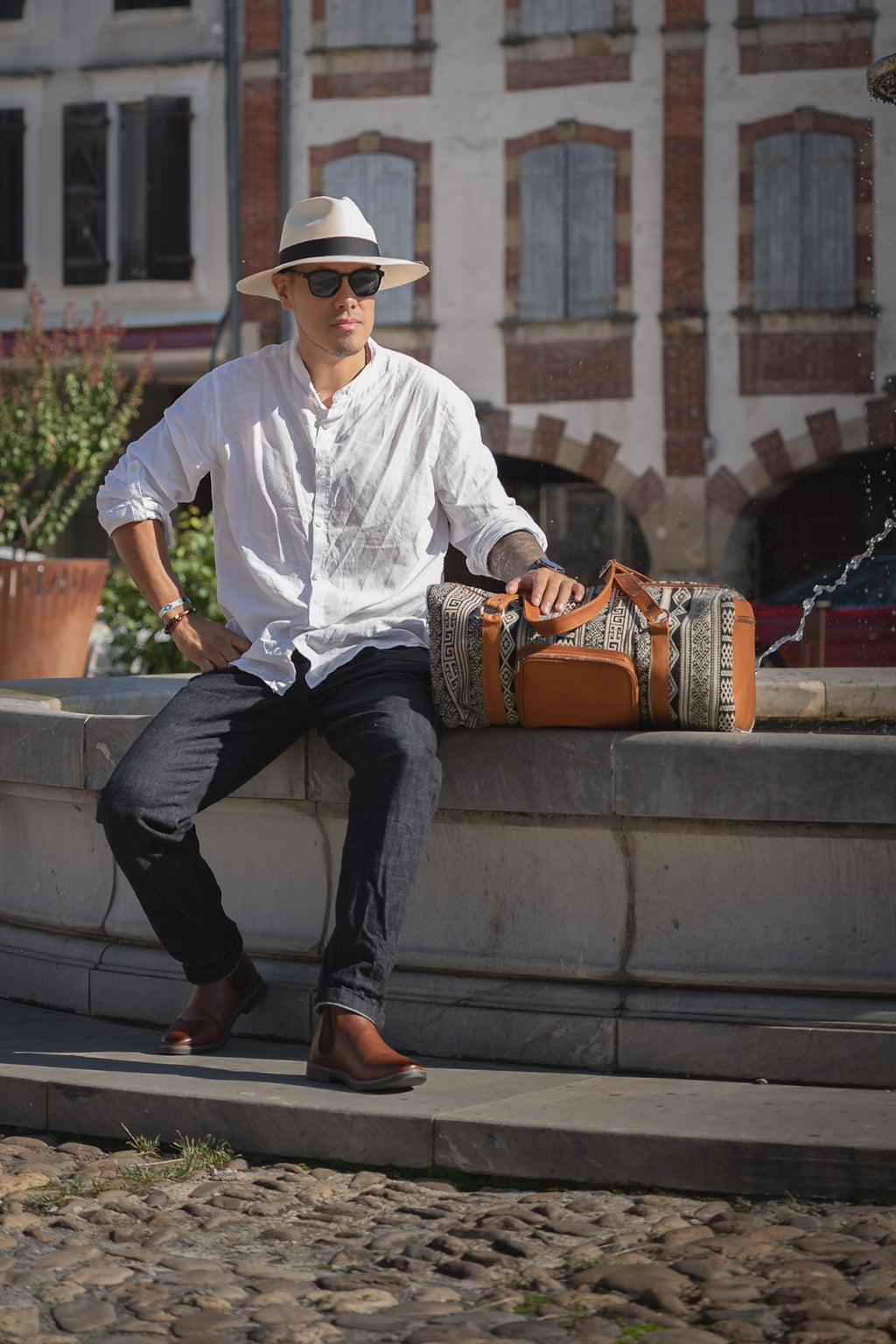 Sac de Voyage en Cuir Véritable et tissu ethnique
